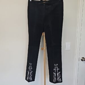 Metrostyle Y2K Womens 8 Leather‎ Pants Black Bootcut Embroidered Lined NWT